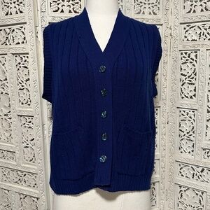 Vintage navy blue button up‎ sweater vest size medium